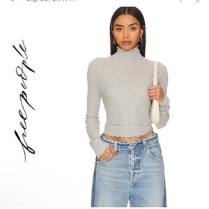 Free People Gray Ribbed Turtleneck Top
